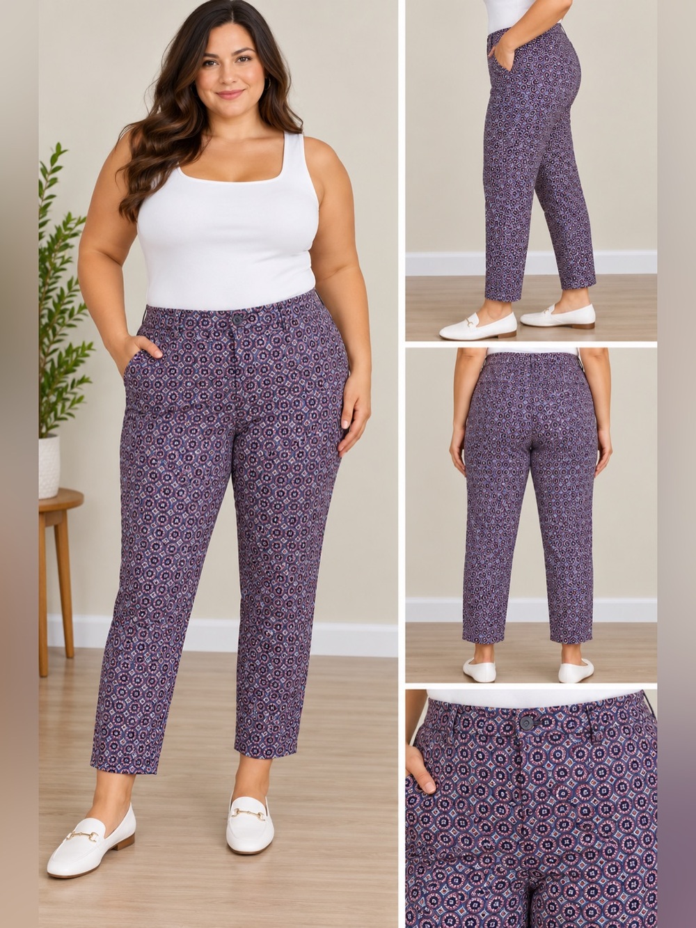 Lands' End Women's Pants | Size 4P Petite | Patterned Straight Leg